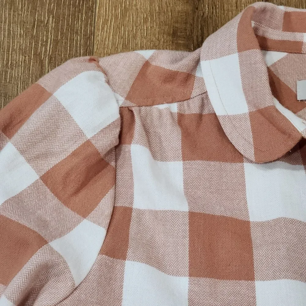 Loft Petite Flannel Plaid Round Collar Shirt sz small cottagecore prairiecore - Picture 5 of 11